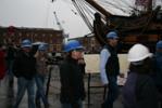 An exclusive tour under the ship requires hard hats...