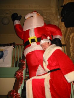One great big fat santa and an inflatable