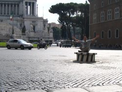 Pete cross-legged... in the middle of Rome's busiest traffic intersect! (which the police didn't appreciate as much)