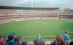 The MCG, Hawthorns v Richmond. Aussie Rules - what's that all about: tight shorts, mayhem and a couple of butchers with flags??