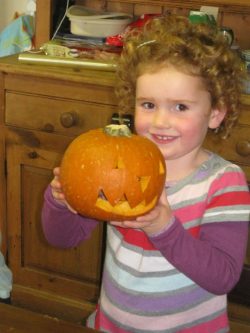 Martha shows off her pumpkin