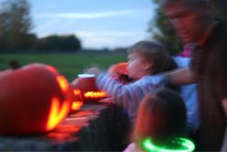 Lighting the pumpkins