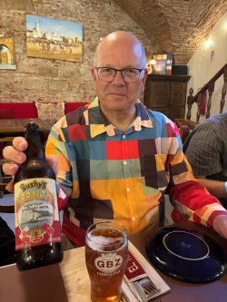 Chardo - colourful and sampling Isle of Man beer in Gibraltar.